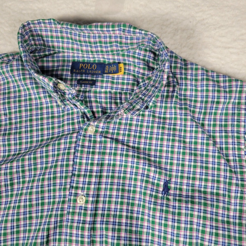 Polo Ralph Lauren Button Down Shirt Mens XL Green‎ Blue Pink Plaid Classic Fit